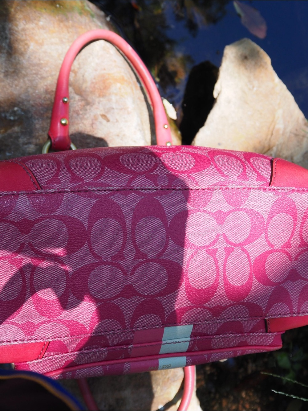 Coach Heritage Pink Signature Stripe Satchel - Picture 8 of 11